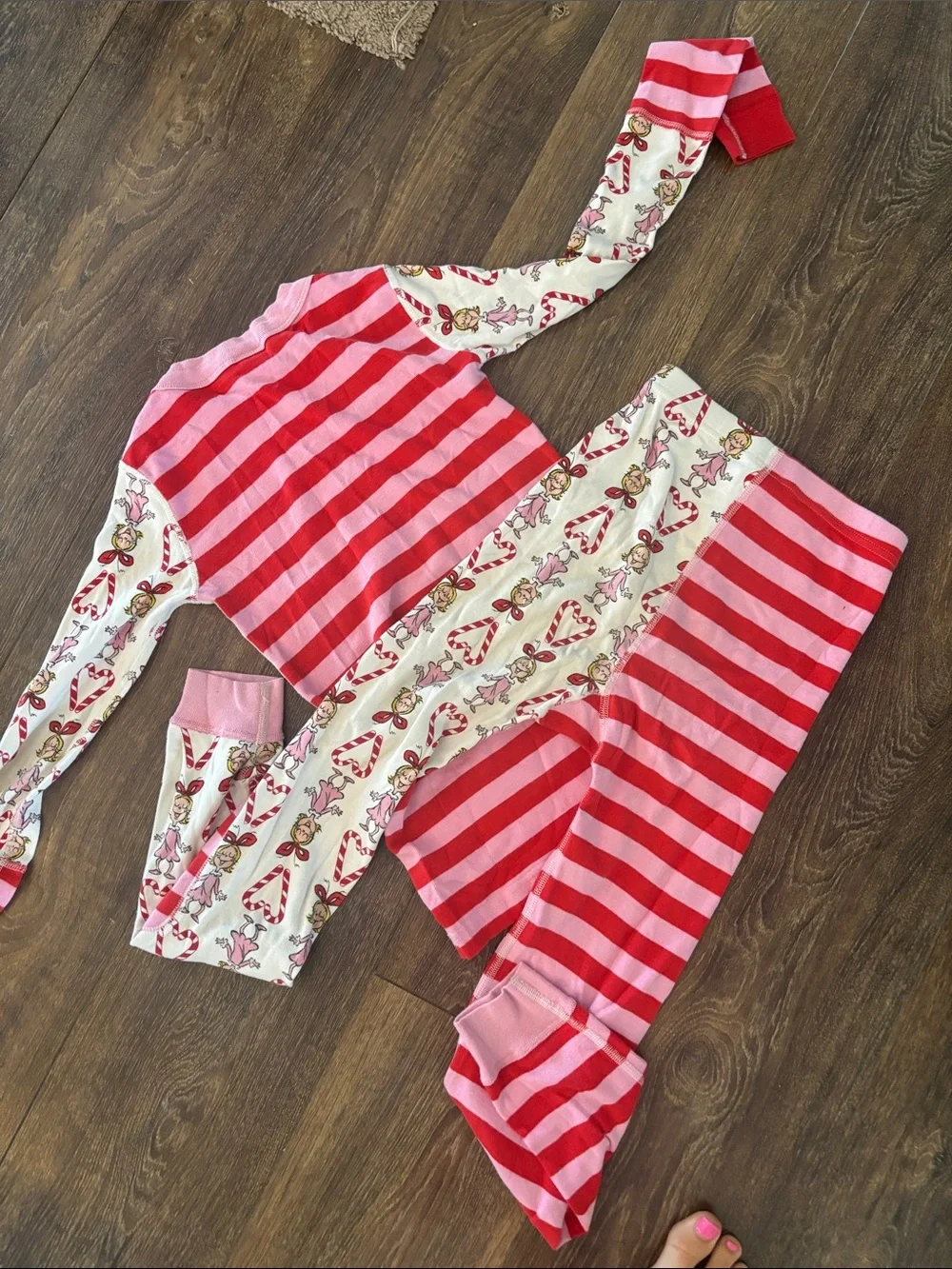 Hanna Andersson Pink and White Candy Cane Ballerina Kids Pajama Set